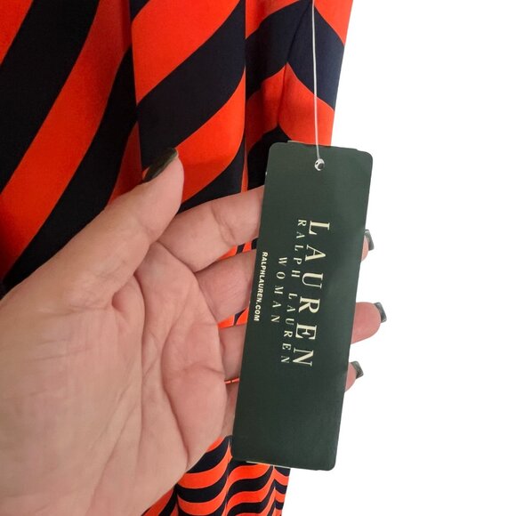 Lauren Ralph Lauren Womens Sleeveless Striped Navy Orange Dress Size 2x nwt $165 - Picture 3 of 4